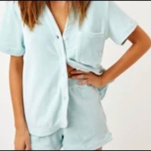 Frankie bikinis baby blue terry shorts. Retail $95